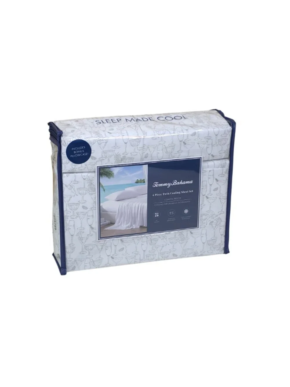 Tommy Bahama 4 Piece Twin Cooling Sheet Set Coastal Breeze With Bonus Pillowcase